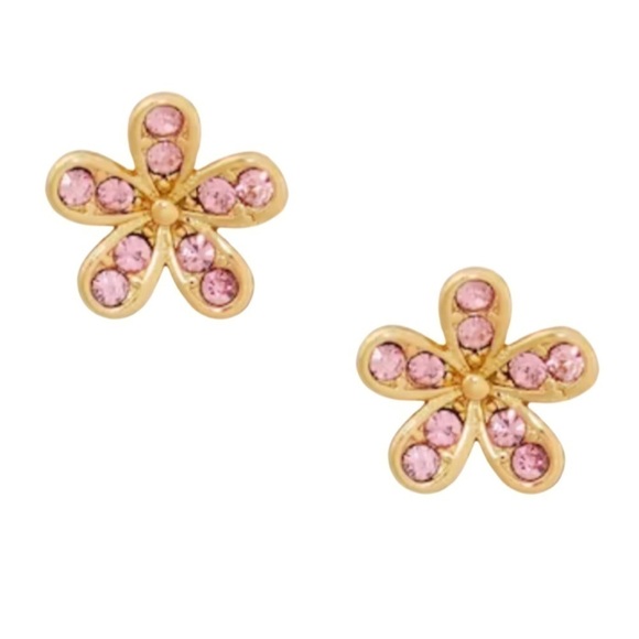 KATE SPADE • Gold Gleaming Gardenia Pink Crystal Flower Earrings - Picture 1 of 5